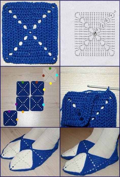 Тапочки из квадратов крючком