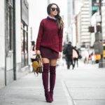 С чем носить сапоги цвета марсала: фото