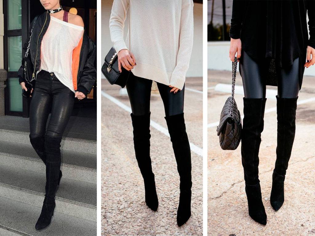 С чем носить чёрные замшевые сапоги