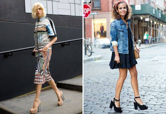 С чем носить туфли на толстом каблуке 