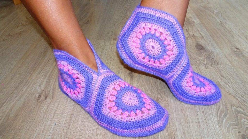 Тапочки крючком из шестиугольников