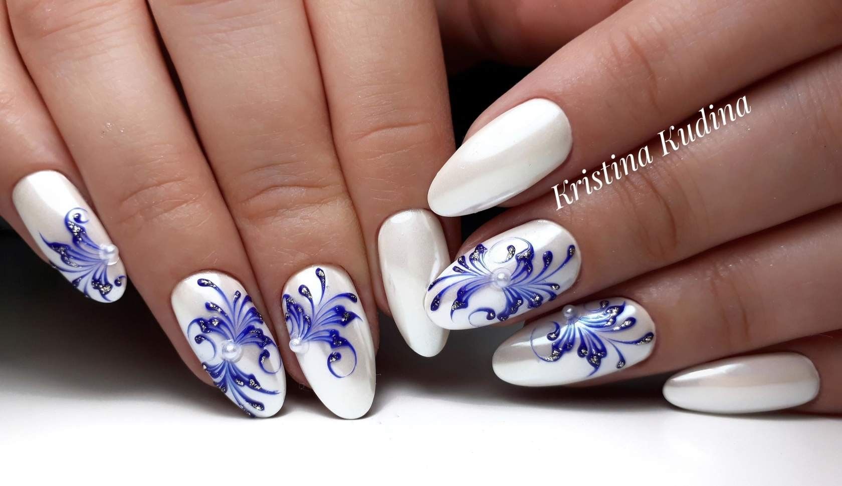 Гжель на ногтях: 15 фото идей маникюра, дизайн, роспись пошагово