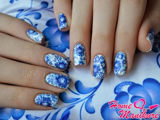 Гжель на ногтях: фото росписи в дизайне и маникюре